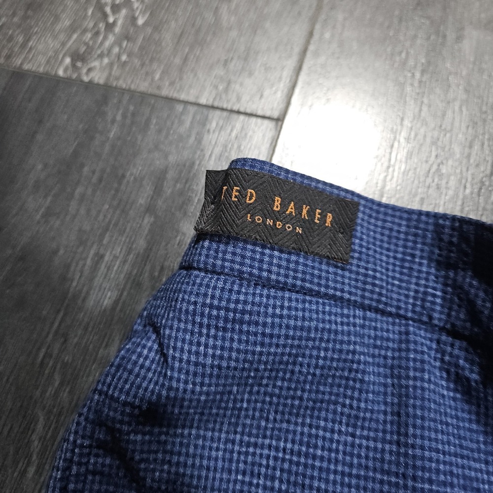 Ted Baker London Jem Pant Men 34x32 Blue Wool Blend Micro Check Elastic Waist - Picture 3 of 9